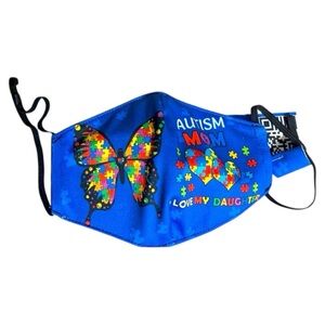 Autism Mom I love my daughter puzzle piece Face Mask Blue NWT Handmade 🧩